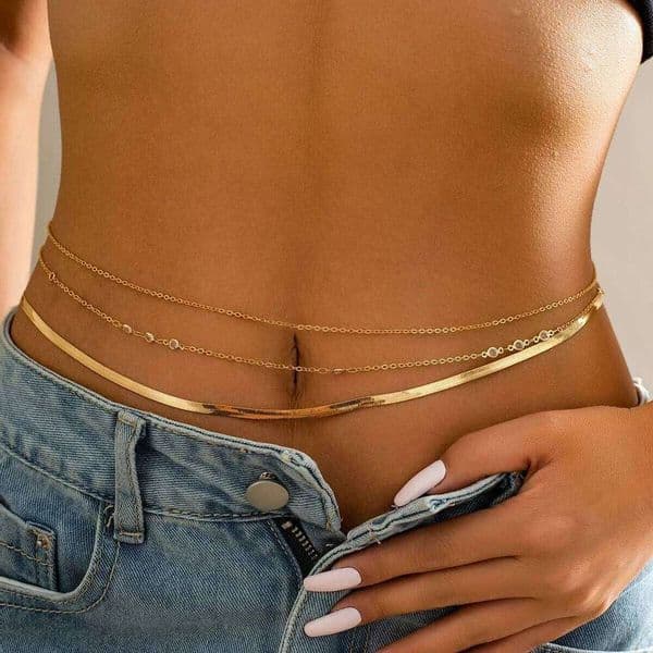 3pcs/set Boho Crystal Belly Waist for Women Simple Punk Gold Color Flat Snake Chain Bikini Body Jewelry Gifts 2024 S260304