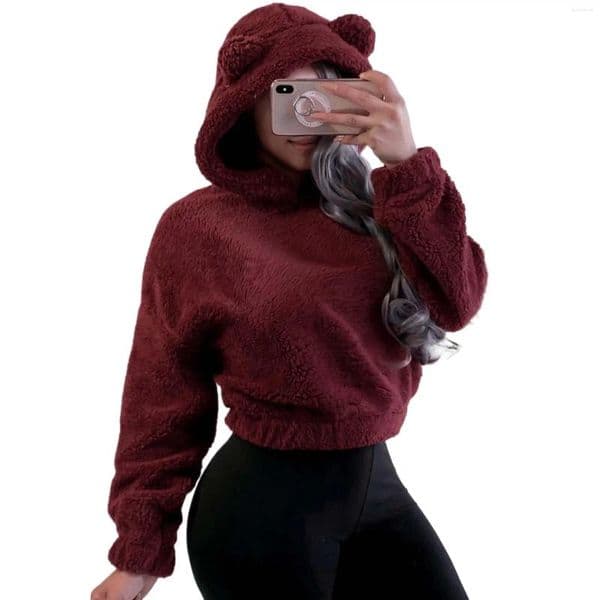 Women's Hoodies Christmas Fleece Sweatshirts Autumn Hoody Long Sleeve Soft Flurry Velvet Cropped Warm Pullover Hooded Coats Outwear