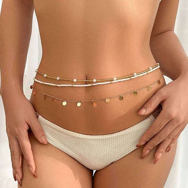 3Pcs/Set Boho Sequin Pendant Elastic Seed Beads Waist Belly Belt Chains Women Summer Bikini Aesthetic Body Jewelry Accessories S260304
