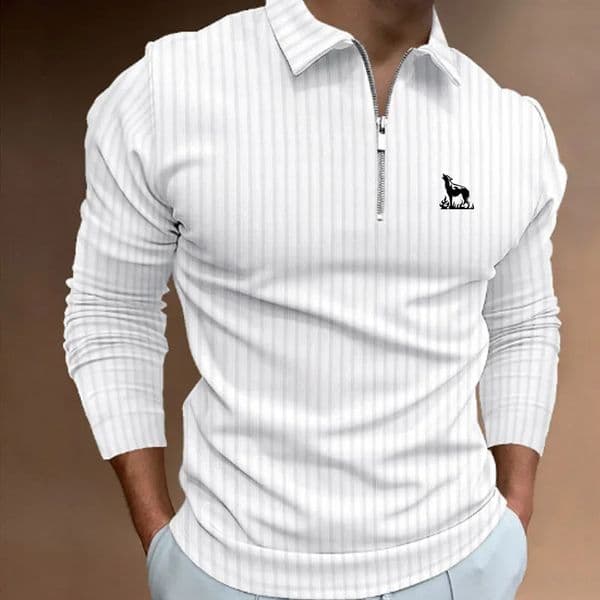Men Fashion Long Sleeve Zipper Polo Shirt Casual Lapel Tops 260302