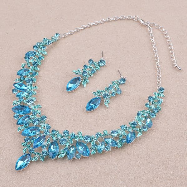 Necklace Bridal Wedding Earrings, Exaggerated Luxury Rhinestone Gemstone Necklace Set From The