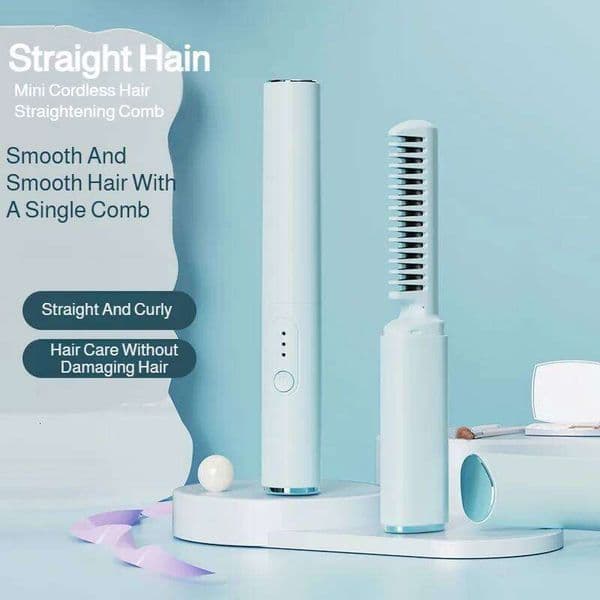 USB Wireless Hair Straightener with and Straightening 2-in-1 Travel Portable Rechargeable Curling Iron for Less Frizz, 26W0305