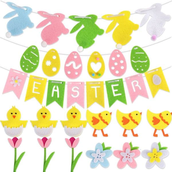 Felt Egg Bunny Banner Easter Party Background Non-woven Fabric Chick Lily Decoration Window Sticker Wholesale