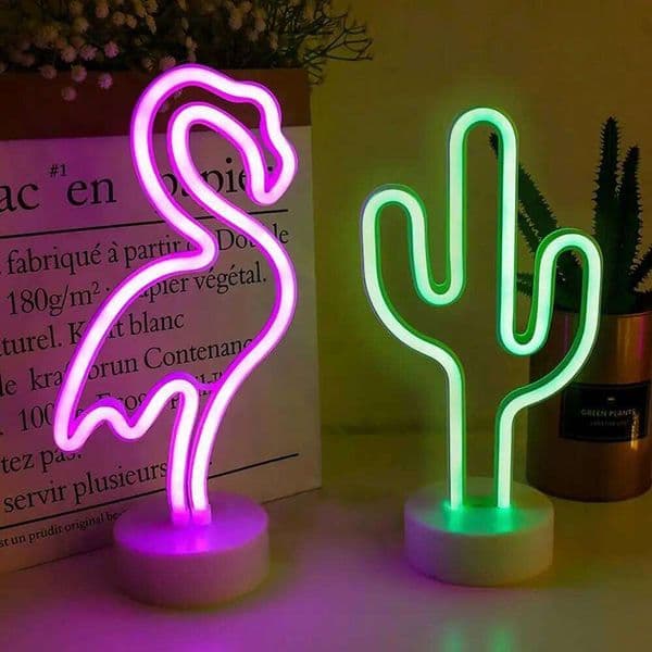 Battery/USB LED Neon Night Light Sign Flamingo Unicorn Coconut Tree Cactus Table Lamp Kids Bedroom Christmas Art Decor 26W0202