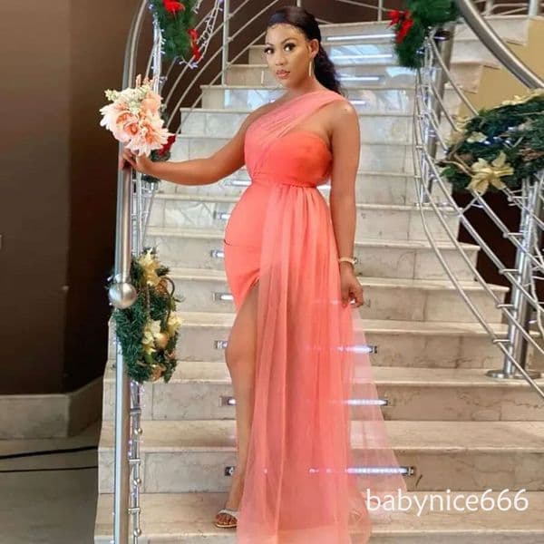 Watermelon Mermaid One Shoulder Bridesmaid Dresses Side Split Overskirt Maid of Honor Gown Simple Wedding Guest Dress J24