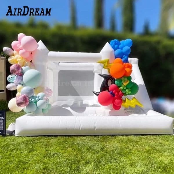 Commercial Kid slide Jumping Party White Inflatable Wedding Bounce House With Ball Pits Bouncy Castle jumper Houses For Outdoor fun with blower