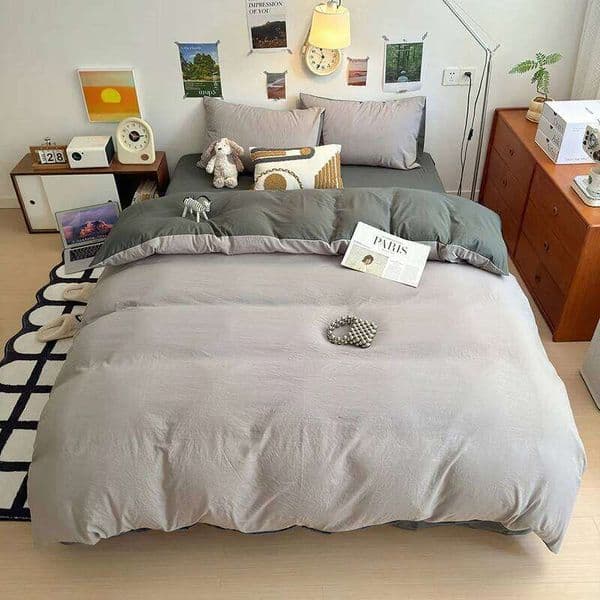 2025 washed cotton solid color four piece set for student dormitory bed sheets duvet covers, small and fresh brushed bedding C260304