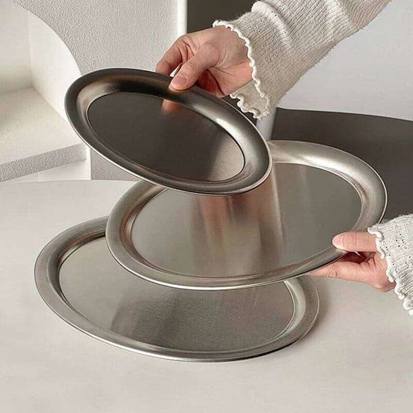 Multi-Size Stainless Steel Oval Dish Plates Household Food Dinner Steamed Shallow Plate Kitchen Tableware 26W0305