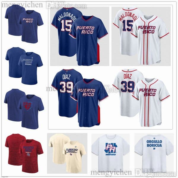 Men's Puerto Rico 2026 World Baseball Jerseys 39 Edwin Diaz 15 Martin Maldonado T-Shirts 35 Jose Espada 99 Eduardo Rivera 18 Elmer Rodriguez 67 Seth Lugo 10 MJ Melendez