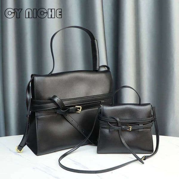 2025 Spring/Autumn New Women's Handbag Genuine Leather Crossbody Tote Simple Belt Buckle Single Shoulder Student Bag Suotong260305