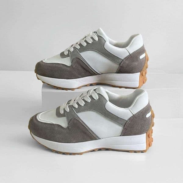 Okimoz Grey White Suede Leather Retro Sneakers Comfortable Thick Soled Walking Shoes myxczx66