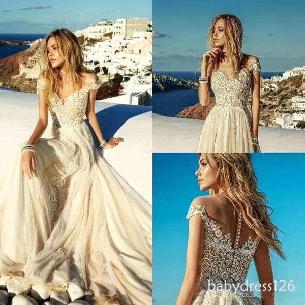 Summer Light Champagne Wedding Gowns 2026 Boho Beach Chiffon Lace A Line Appliques Long Bridal Dresses Robe de mariee M05