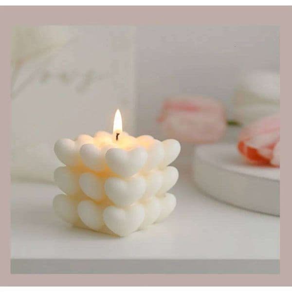 1pc Heart Cube Shape Pastel Scented Soy Wax Candles Romantic Gifts Aesthetic Home Decor Wedding Decorations for Valentine's Day W260304