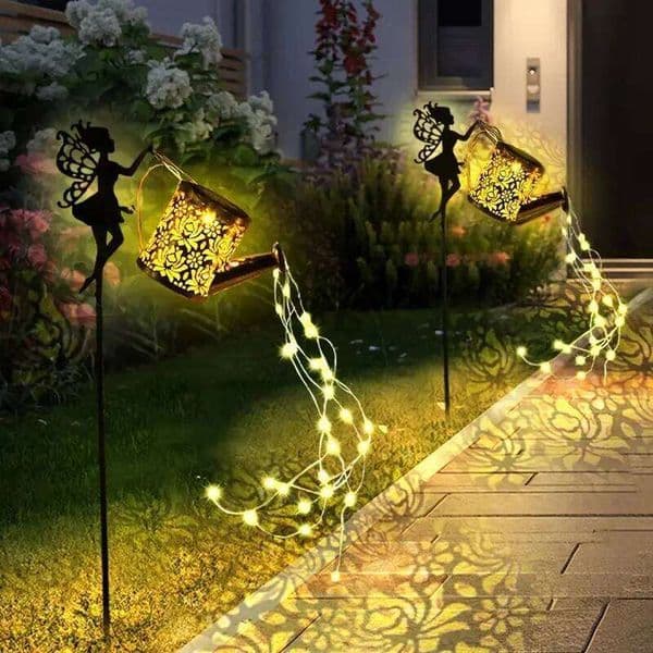 1 PC Watering Can Outdoor Waterfall Garden String Fairy Lights, Solar Kettle Projection Light 26H0305