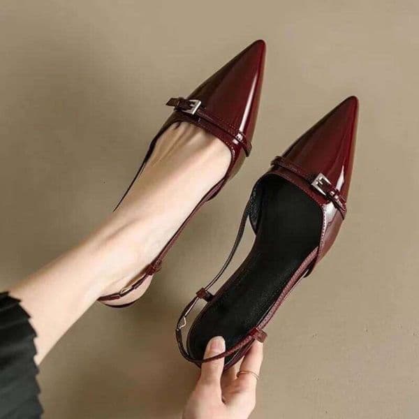Designer Shoes French Elegant Pointed Toe Patent Leather Closed-Toe Slingback Heels , Vintage Fairy Core Kitten Heel Sandals Women