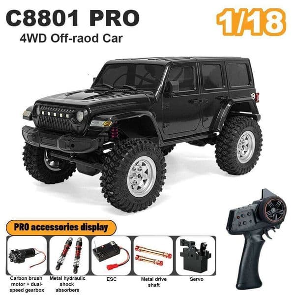 C8801 Pro 4WD RC Car 1/18 Scale Model 4x4 Off-road Remote Control Climbing Vehicle 12km/h High Speed 2.4G Crawler Toys for Kids Z260304