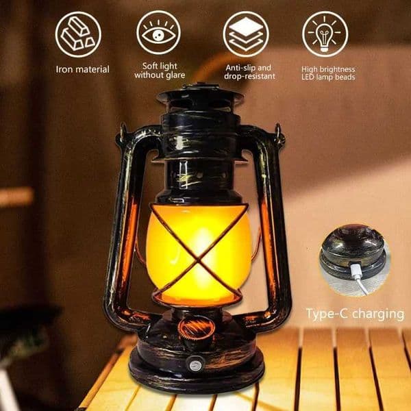 Retro Portable Camping Lantern Rechargeable LED Horse Lantern Waterproof 3 Lighting Modes Tent Light for Hiking Climbing Yard H260305
