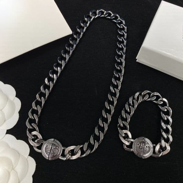 Designer Cuban Link Chain Necklace Bracelet Jewelry Set 18K Gold Plated Hip Hop Chain Necklace Luxury High Quality Fashion Jewelry for Men Women
