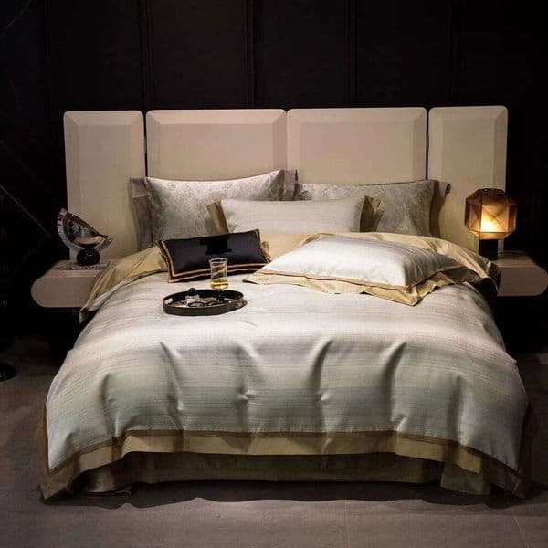 Satin Yarn-dyed Jacquard 1000TC Egyptian Cotton Soft Silky Luxury Bedding Set Duvet Cover Flat/Fitted Bed Sheet Pillowcases 4Pcs 26H0305