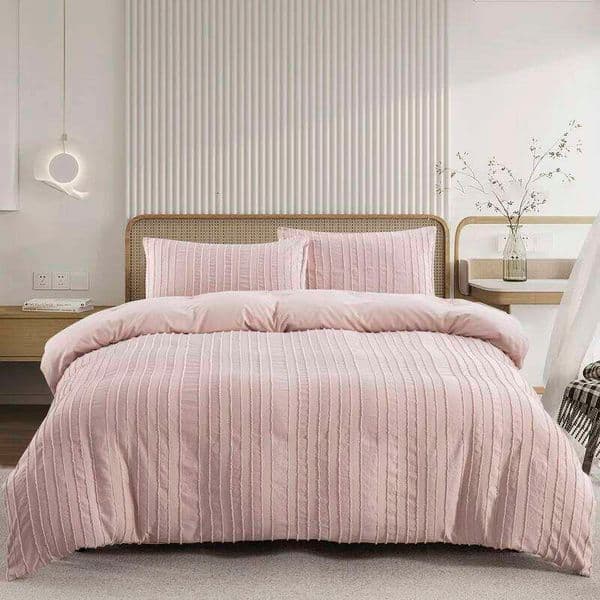 Tufted Boho Duvet Queen King Pink Bedding Set Soft 2/3 Pcs Farmhouse Shabby Chic Embroidery Comforter Cover For Girl Women 26H0305