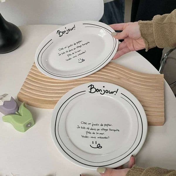 Korean French Letter Simple Dinner Plates Breakfast Afternoon Tea Dessert Spaghetti Main Meal Plate Home Decoration Photo 26W0305