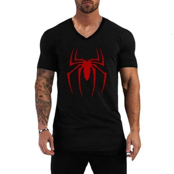 Red Spider Printed Basic Cotton Mens V-Neck Short Sleeve T-shirts Summer Casual Breathable Tops Tees Slim Fit Sports T Shirts J260306