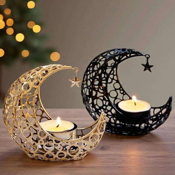 Moon Candle Holder Metal Christmas Decoration Romantic Luxury INS Style Wedding Table Tea Light Cup Stand Decor XJ260305