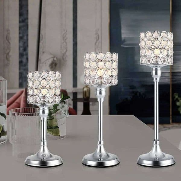 Silver Crystal Cylinder Candle Holders, Pillar Candlestick Holders for Living Room, Wedding, Dining Table, Centerpieces, 1PCS XJ260305