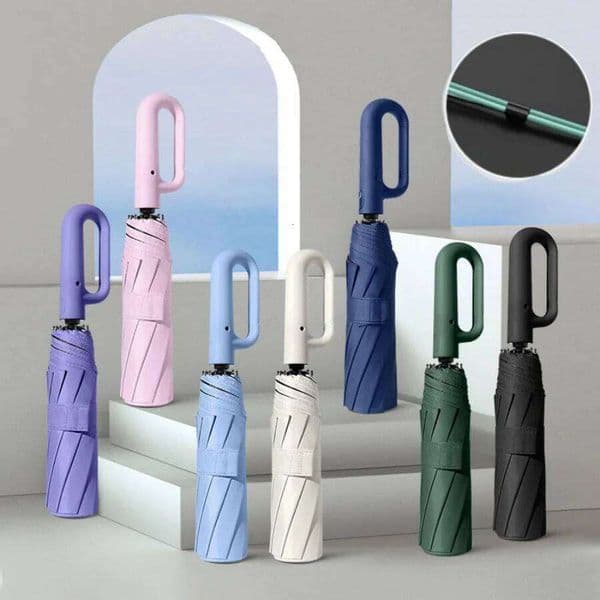 Double Keel Ring Buckle Fully Automatic Folding Umbrella Sunny Rainy Dual-use Wind and Uv Protection Sunshade Travel Casual,1PC 26Y0304