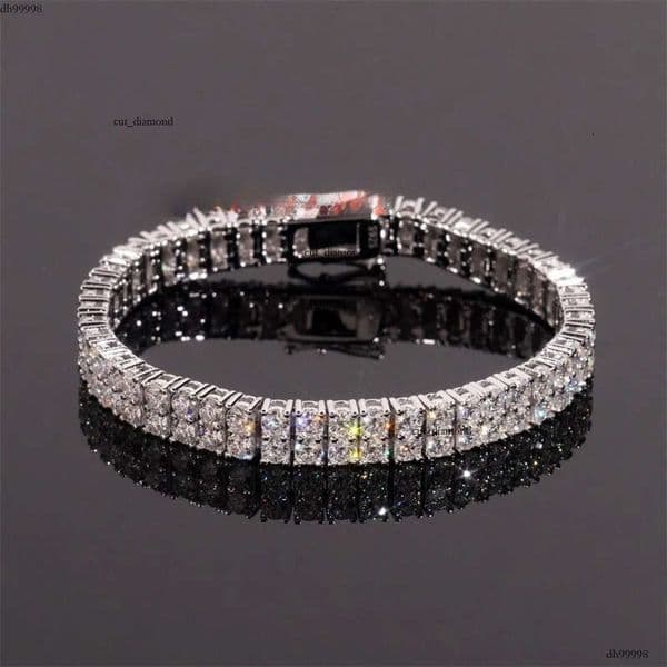 2Rows 3mm VVS Moissanite Pass Tester Sier Hip Hop Jewelry Bracelet Iced Out Dia Tennis Chain thumbnail 2