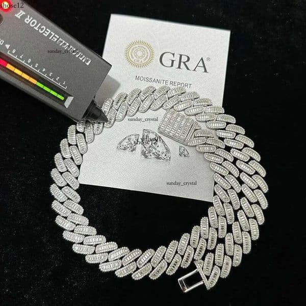 hip hop jewelry cuban link chain 15mm s sier fashion necklace iced out fully vvs baguette moissanite dia men necklaces
