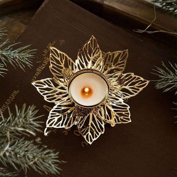 Stand Modern Snowflake Candle Flower Shape Iron Tealight Holders Golden Christmas Candleholder Table Centerpieces XJ260305