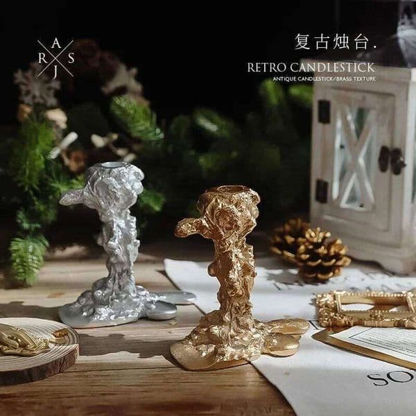 Gold Small Ornaments Retro Candlestick Candle Holder Dinner Decoration XJ260305