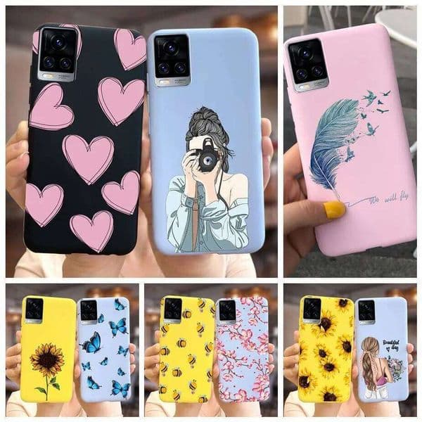 Case V2025 V2024 Soft Silicone Cute Love Heart Feather Phone Cases For V20 2021 Cover V 20 V2040 Fundas Bumper H260305