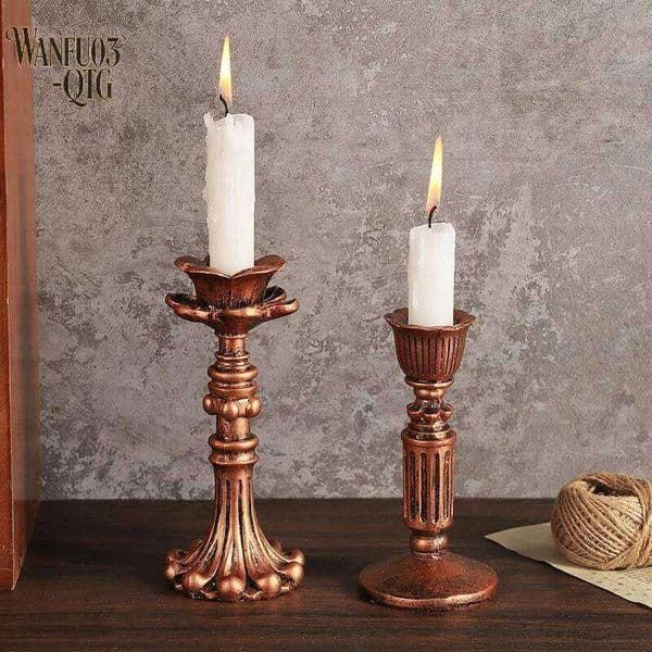 New Vintage Taper Holders - Antique Bronze Finish Resin Candle Sticks For Wedding, Dinner Party, Table Centerpiece Decor XJ260305