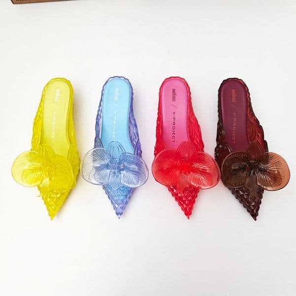 Big Butterfly Knot Melissa Women Flat Mules Sandals High Quality Cozy Patent Leather Pointed Toe Back Strap Shoes 260305