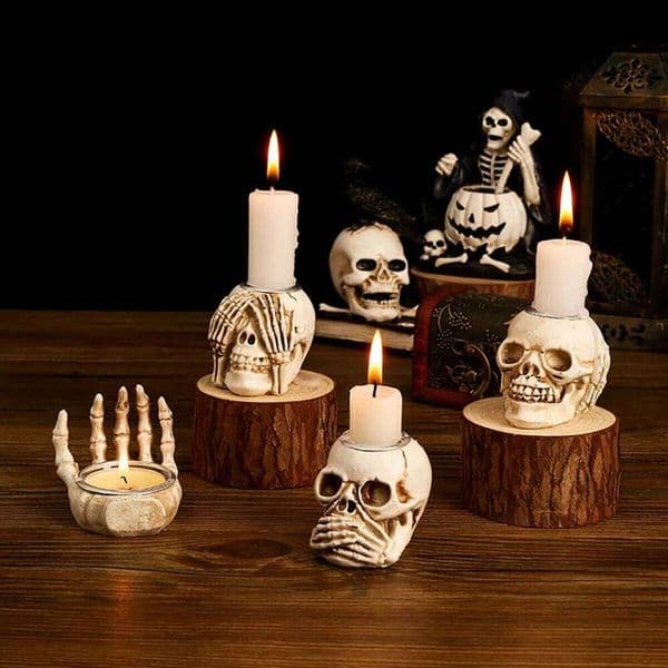 1pc Antique Incense Burner, Skull Candlestick, Halloween Decor Goth, Home Decor, Room Deco XJ260305