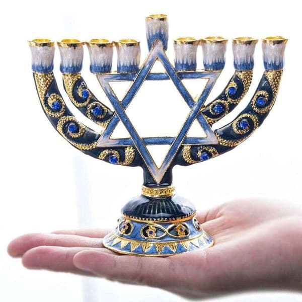 Blue Candlesticks Hanukkah Menorah Holder Candelabrum Candle Stand for Christmas Party Wedding Home Decor 9 Branch XJ260305