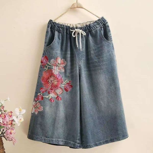 Mardi Hefxessdr Embroidered Wide Leg Oversized Women Clothing Summer Loose High Waist Jeans Ladies All-match Calf-Length pants jeans women's clothing