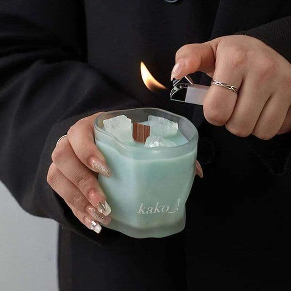 Natural Soy Wax Scented Candles - with Wooden Wick, in A Frosted Glass Cylindrical Jar for Birthday, Thanksgiving Gift L260601