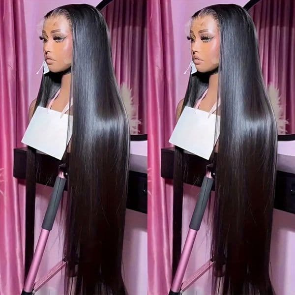 40 Inches Straight Human Hair Wigs 13x6 Raw HD Transparent Lace Frontal Wig 250 Density Lace Front Pre Plucked Wig for Women