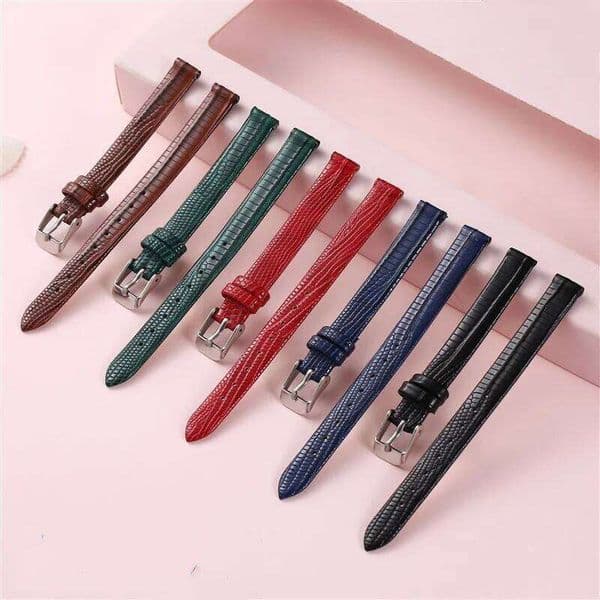 8mm 10mm 12mm 14mm 16mm High Quality Lizard Pattern Leather Strap with Metal Pin Buckle Watch Bracelet Accessories H260305