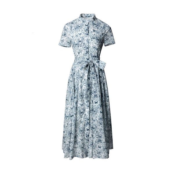 2026 Spring/Summer Women's Dress French Gentleman Style Printed q26 Slim fit Short Sleeve Fashionable and Elegant