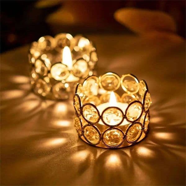 4pcs Silvery Golden Crystal Tealight Candle Holders for Home Table Bedroom Centerpiece Wedding Family Party Decor Creative Gifts XJ260305