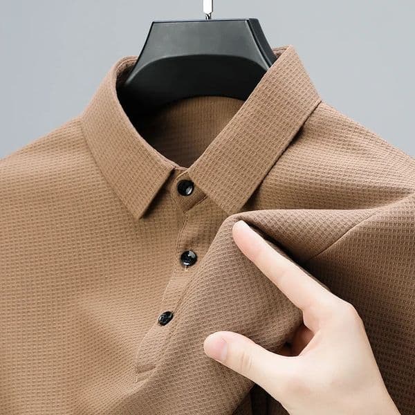 Mens Casual Waffle Short Sleeve Polo Shirt Fashion Solid Color Top 260306