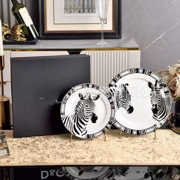 European-style Zebra Pattern Fine Bone China Dinner Plate Set - Assorted Sizes, Steak Plates, and Flat Plates - Gift Boxed