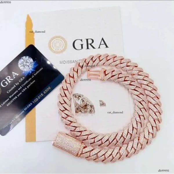 Hip Hop Fine Jewelry Sterling Sier Rose Gold Necklace 10mm Cuban Link Chain