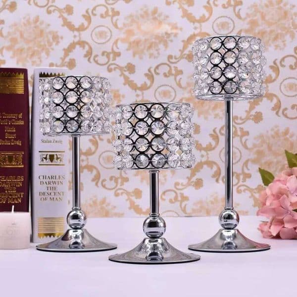 Peandim Silver Gold Plated Candlestick Crystal Candelabra Centerpieces Wedding Party Decor Romantic Home Table Candle Lantern XJ260305