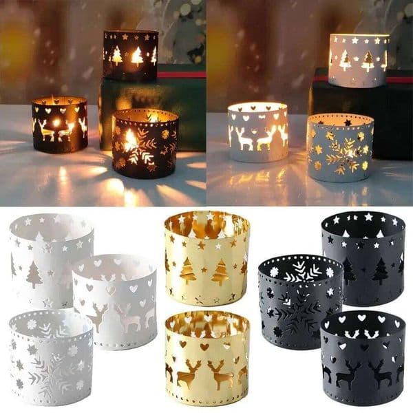 Christmas Iron Candle Holder Creative Xmas Decorations Elk Hollow Candlestick Snowflake Navidad Gift Home Table Ornaments XJ260305