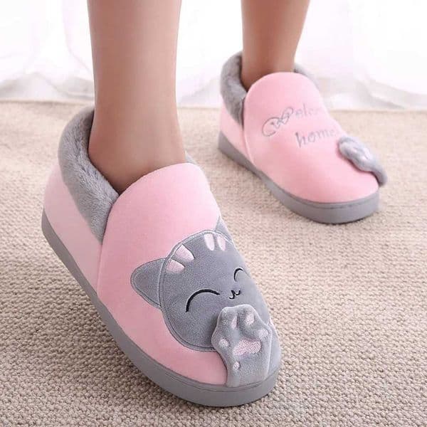 Women Winter Home Slippers Cartoon Cat Non-Slip Warm Indoors Bedroom Floor Shoes Zapatos Mujer 2024 Tendencia S260305